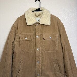 H&M Men's Tan Corduroy Jacket with Sherpa Collar
